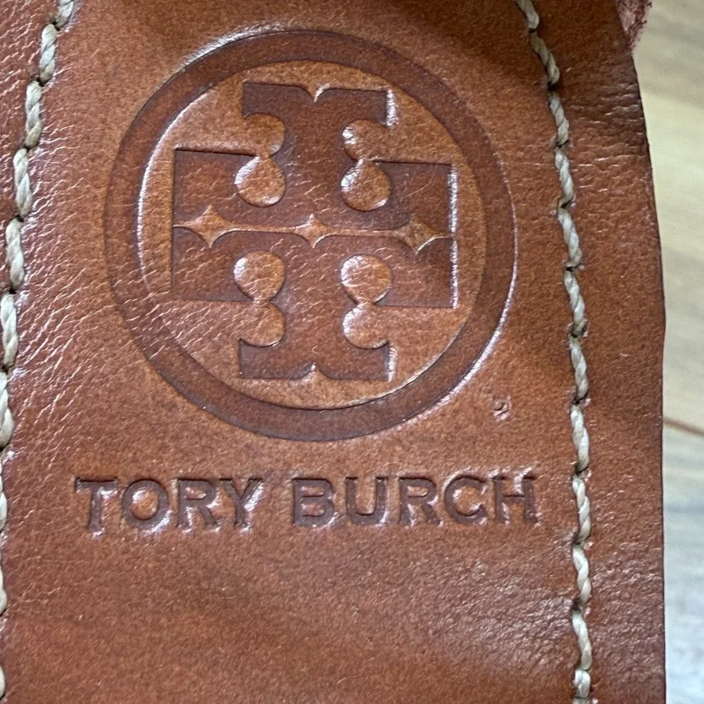 Tory Burch Coral Studded Caged Sandals 9 M Leather Gold Square Toe Ankle Strap